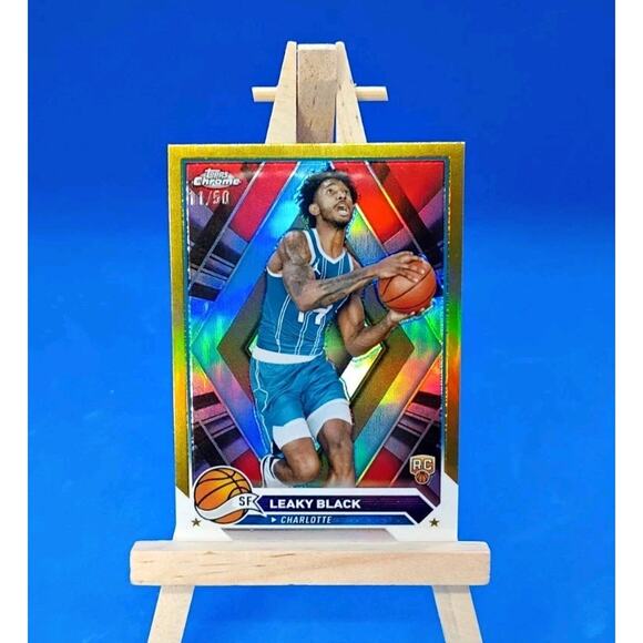Leaky Black Topps Chrome #51 2023-24 Gold Refractor Rookie Card SSP 11/50 - Picture 2 of 9